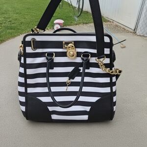 Michael Kors Black and White Shoulder Bag with Gold Hardware